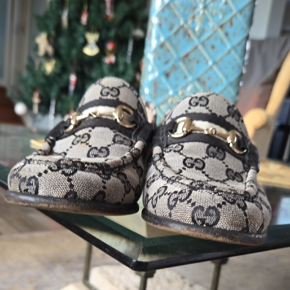 Gucci Gray and Black Monogram Loafers - Picture 8 of 17